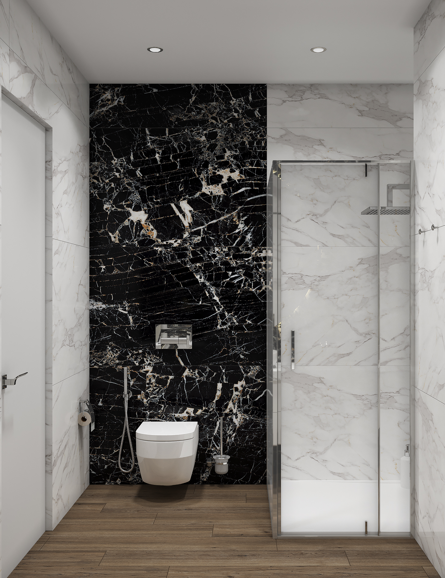 Дизайн туалета в черно белом цвете (57 фото)