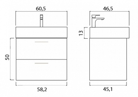 Тумба с раковиной подвесная Creto Tivoli 60 белая рис 4
