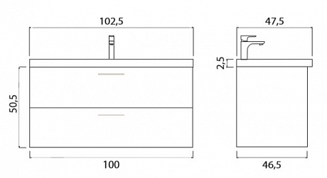 Тумба с раковиной подвесная Creto Ares 100 белый рис 5