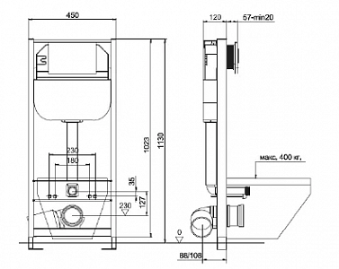 Комплект Creto Logan L1 1001-001-L1W подвесной унитаз + инсталляция Creto Standart 1.0 рис 35