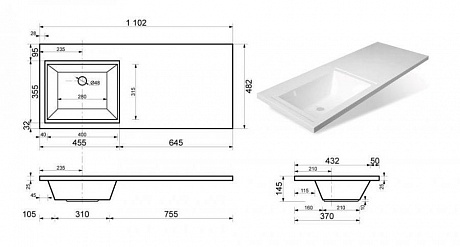 Тумба с раковиной напольная Creto Cafor White 110 правосторонняя рис 18