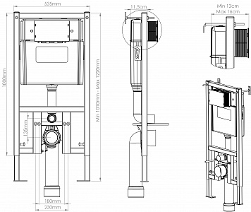 Инсталляция для подвесного унитаза Creto Premium 2.0 INST-CR-2.0 с кнопкой смыва, матовый черный с золотом рис 17