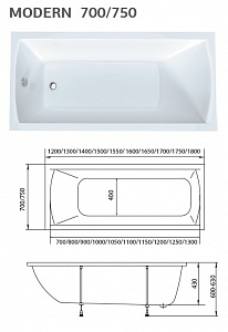 Акриловая ванна 155х70 см Creto Modalia 9-15570 белая рис 5