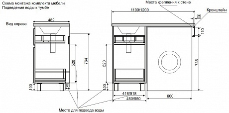 Тумба с раковиной напольная Creto Cafor White 120 правосторонняя рис 18