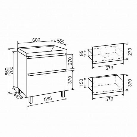 Тумба с раковиной Creto Astoria 60 см белая глянцевая, 15-2060W рис 8