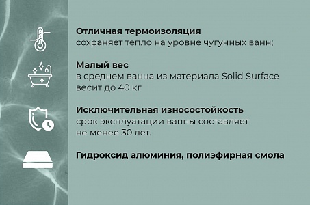 Ванна из искусственного камня Solid Surface Creto Fresh 170x75 см матовая 17075111 рис 4