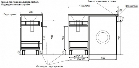 Тумба с раковиной напольная Creto Cafor White 120 левосторонняя рис 18