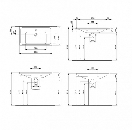 Раковина Creto Taormina 85х49 искусственный камень Solid Surface белая матовая без перелива 1088-001 рис 6